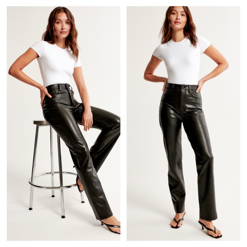 A&F Vegan Leather 90s Straight Pant Black SZ 25